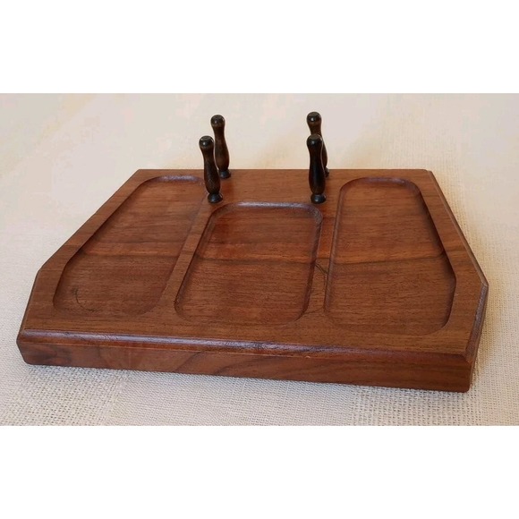 Other - VTG American Walnut Bureau Top Valet 3 Shallow Resting Spots/4 Pegs 9" Long USA